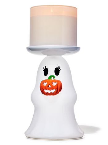 Light-up Ghost Jack-o'-lantern Pedestal 3-Wick Candle Holder 三芯蠟燭臺