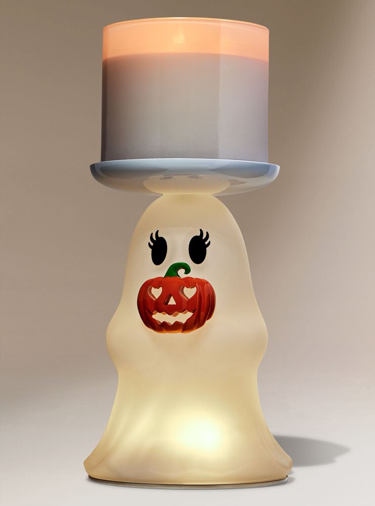 Light-up Ghost Jack-o'-lantern Pedestal 3-Wick Candle Holder 三芯蠟燭臺
